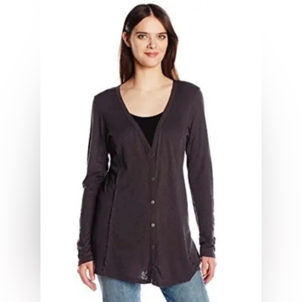 Michael Stars Black Longline Button Front Cardigan Top Womens Med Supima Modal